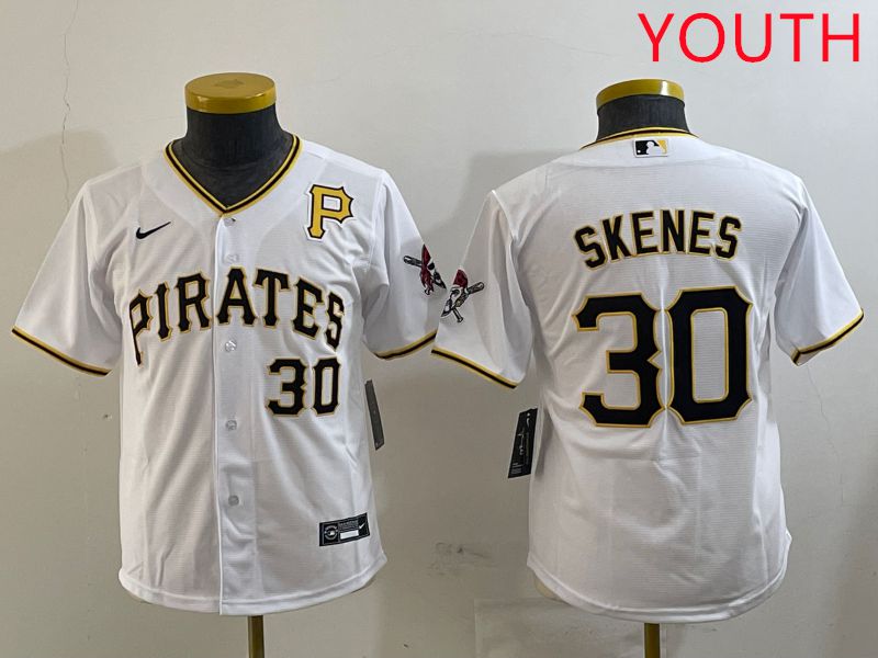 Youth Pittsburgh Pirates #30 Skenes White Game 2025 Nike MLB Jersey style 1->youth mlb jersey->Youth Jersey